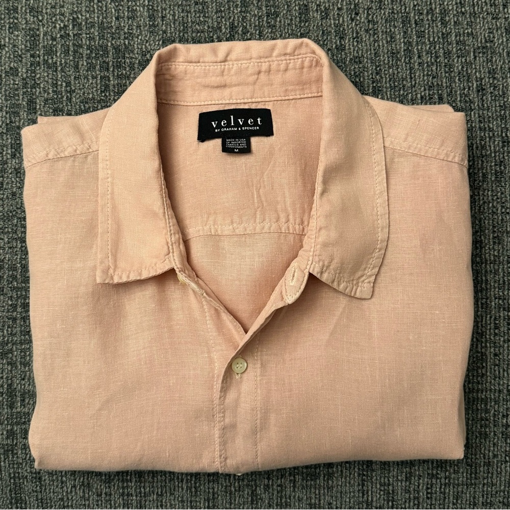 Velvet by Graham & Spencer Light Pink Casual Linen Shirt